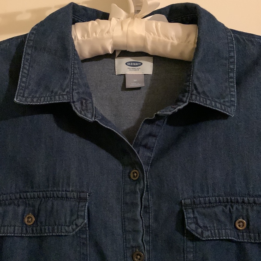 Denim Shirtdress Curved Hem, Long Sleeve, Button Front & Cuffs, Multi-Season EUC - Picture 2 of 6
